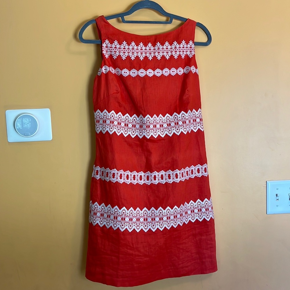 Orange linen shift dress with lace detail by Coast (UK 10)